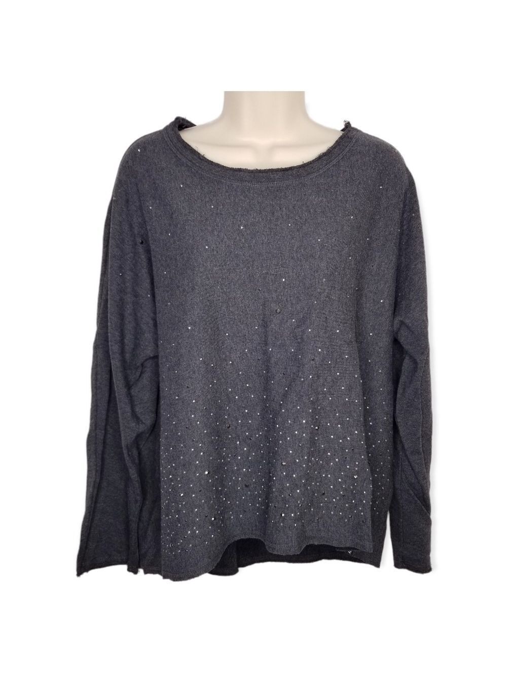 MNY Marc New‎ York Long Sleeve Knit Embellished Gray Top Size L